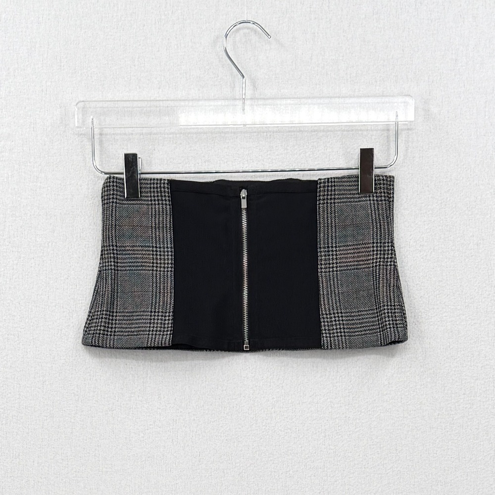 TIBI Glen Plaid Wool Corset Belt Womens 4 Gray Black Sheer Zipper Accessory - Picture 4 of 14